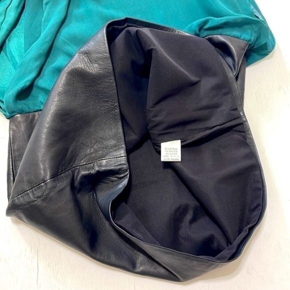 Parker Woman Green Silk & Black Leather Combo Mini Dress Size S - Picture 14 of 15